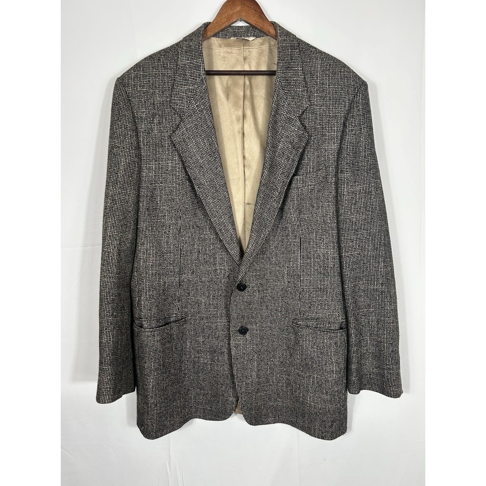 Vintage USA Mens Brown Black‎ Tweed Twill Sport Coat Blazer Preppy Teacher